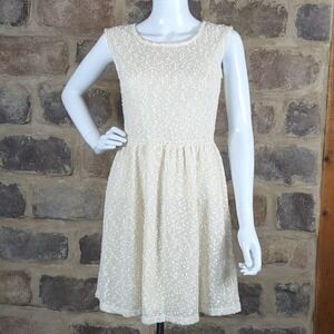 The Impeccable Pig Cream Textured‎ Open Back Fit Flare Dress Woman's Medium